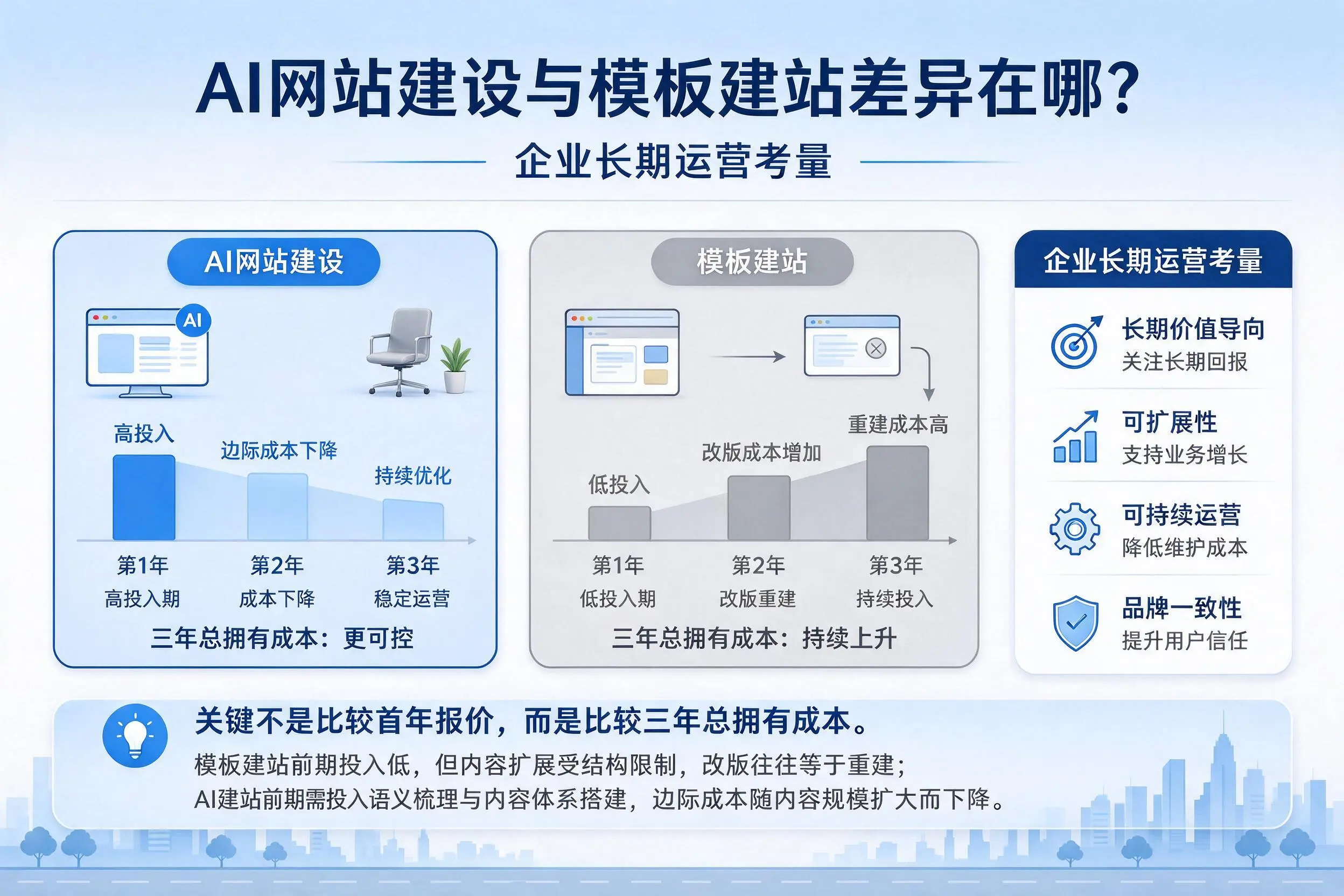 AI网站建设与模板建站差异在哪?盘锦企业长期运营考量